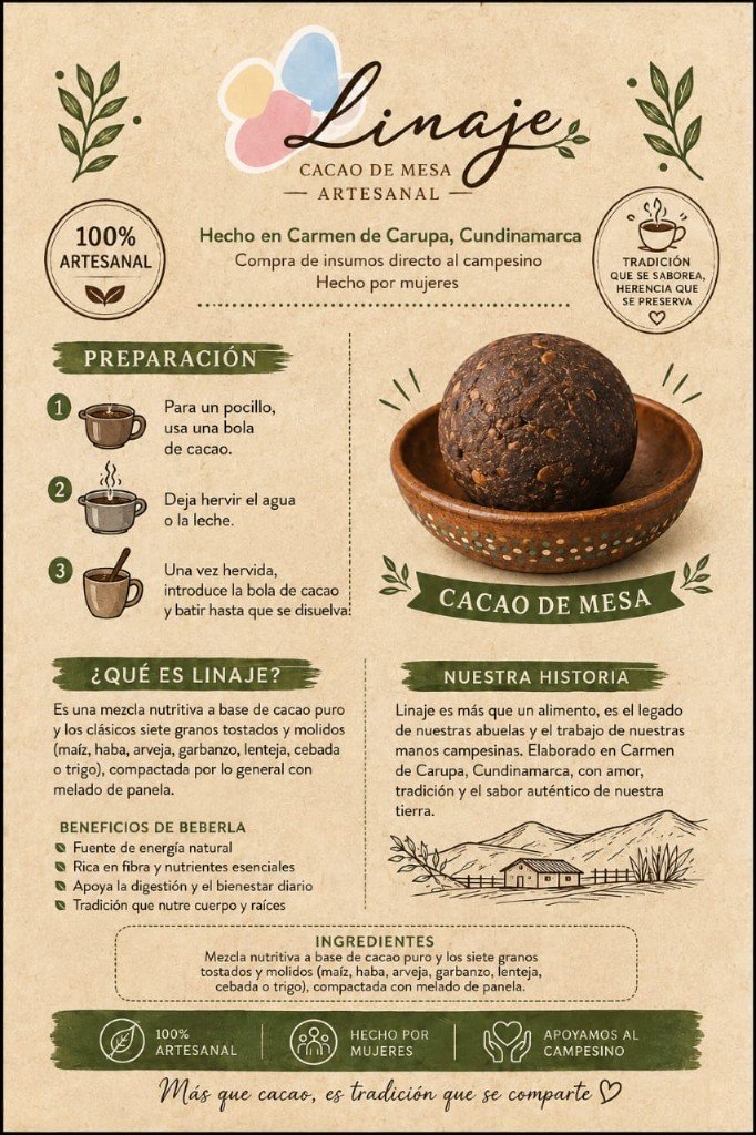 Flyer cacao de mesa tradicional Linaje